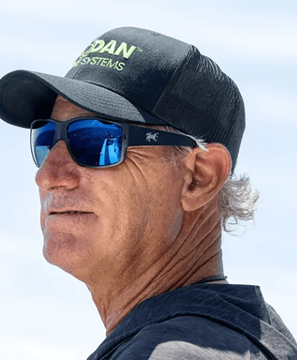 Scott Walker of into the blue wearing Hook Optics Billfisher sunglasses designed for glare reduction on open water.
