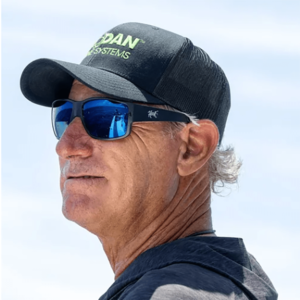 Scott Walker of into the blue wearing Hook Optics Billfisher sunglasses designed for glare reduction on open water.